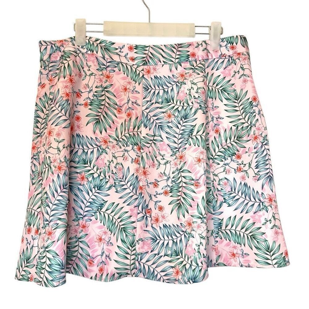 Majorelle Mai Tai Tropical Floral Print Button Front Pink Green Mini Skirt Sz XL